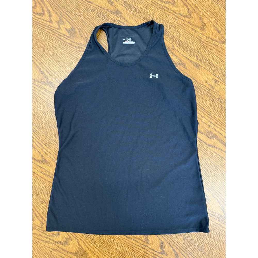Under Armour HeatGear Racerback Tank Top Black Athletic Gym Shirt Womens MD